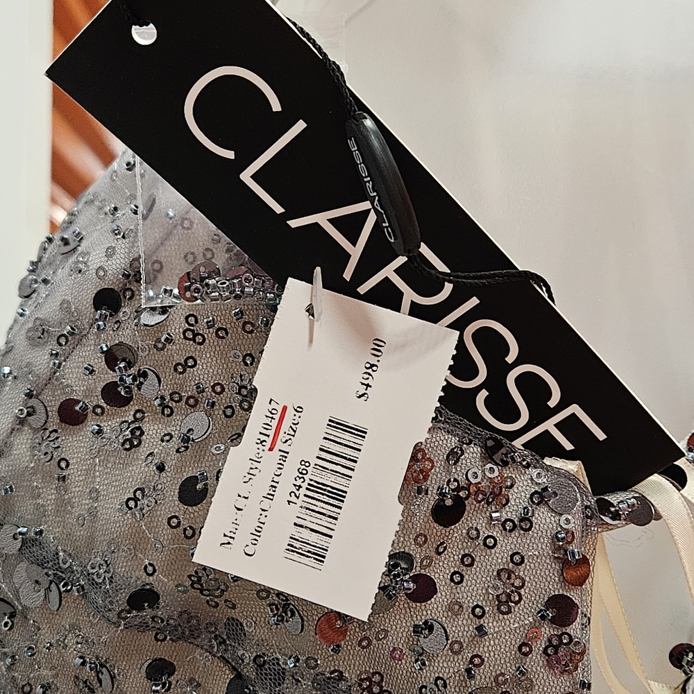 Clarisse #810467 Charcoal Beaded Prom Dress, Size 6 - Picture 7 of 8